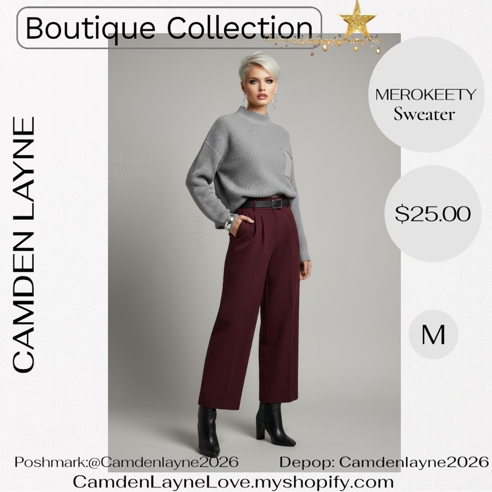 Merokeety Gray Women's Turtleneck Sweater - Picture 7 of 11